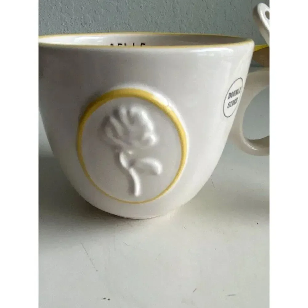 Rae Dunn Disney Princess Belle Ceramic Mug Tea‎ Cup With Spoon Double Sided NEW